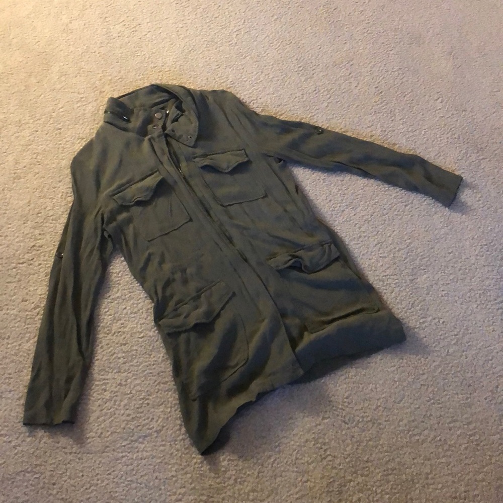 Olive green zip-up jacket